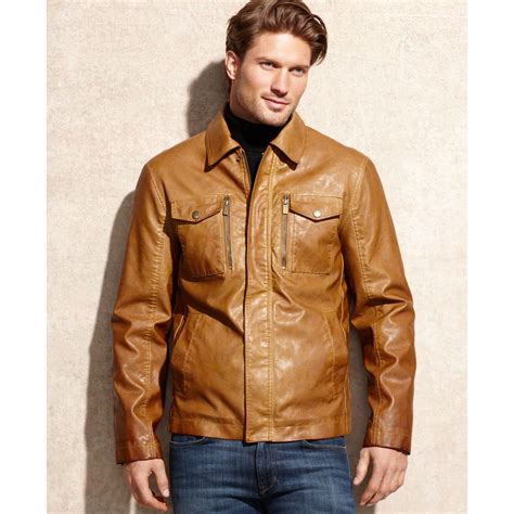 mens leather jacket michael kors|Michael Kors faux leather jacket.